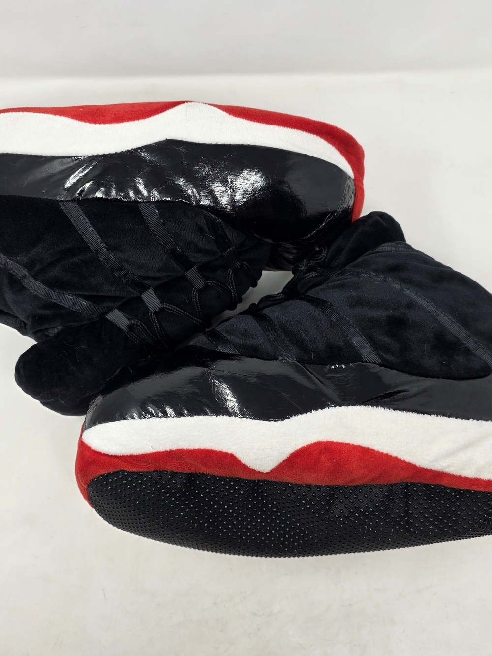 Bred Jordan 11 XI  Plush Sneaker Slippers Unisex One Size Black Red White